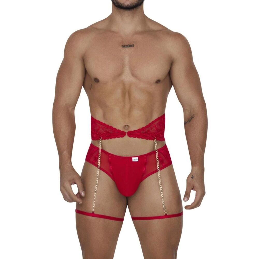 Candyman Red 2 Piece Lace & Mesh Garter Brief 99703